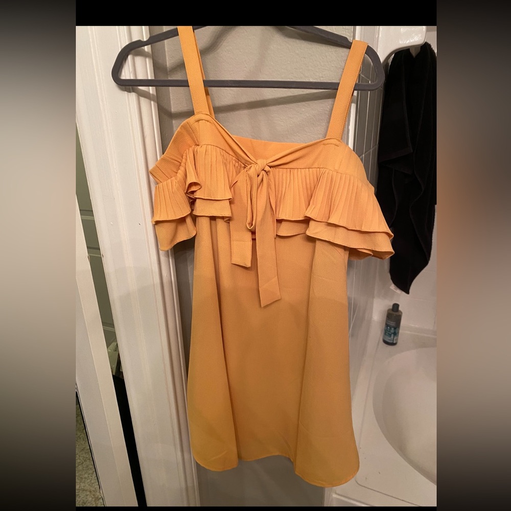 Yellow flowy off the shoulder dress